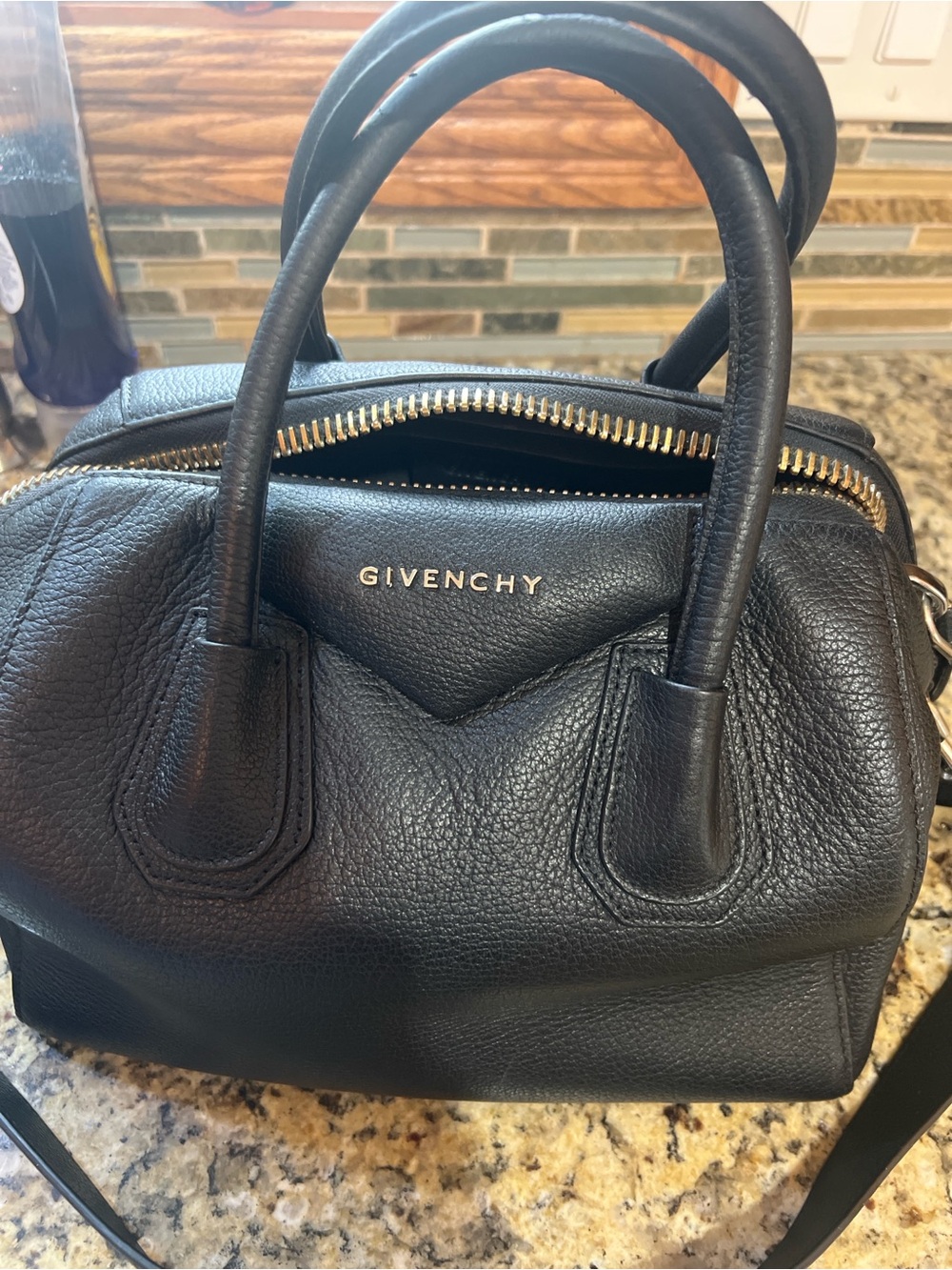 Givenchy Black Pebbled Leather Satchel with Gold Hardware - Picture 3 of 5